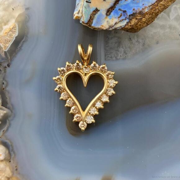 10K Yellow Gold Brown Diamonds Heart Shape Pendant For Women - Picture 2 of 8